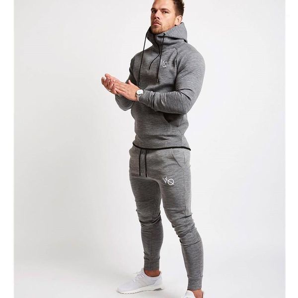 

2018 men's sets 2 pieces sweatsuits men tracksuit pullover hoodie and pants strips hooded sweatshirt sportswear men clothing1, Gray