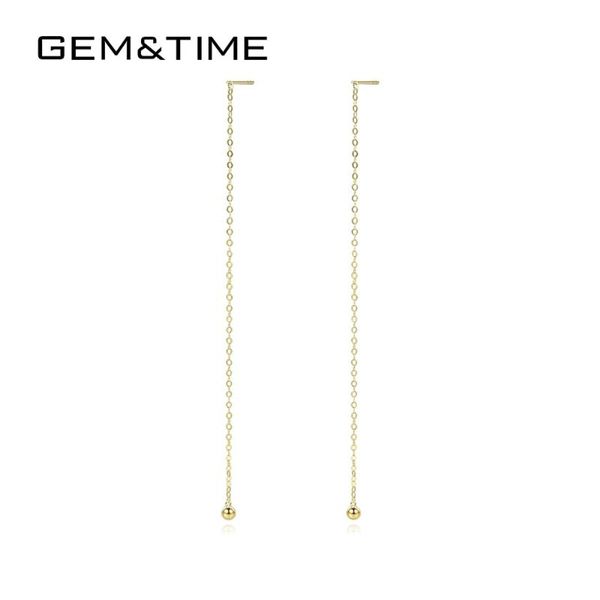 

gem&time real 18k gold long tassel drop earrings for women link chain earrings fine jewelry yellow gold brinco au750 ge0012, Silver