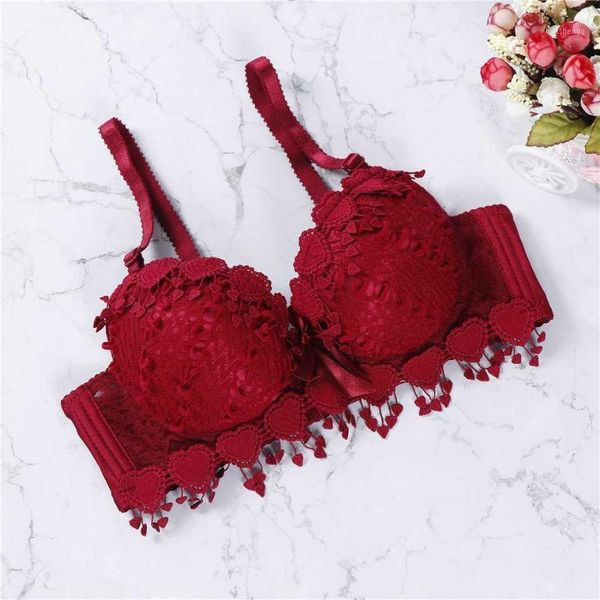 

2018 women underwear push up bra lace bra brand embroidery tassel lingerie brassiere1, Red;black