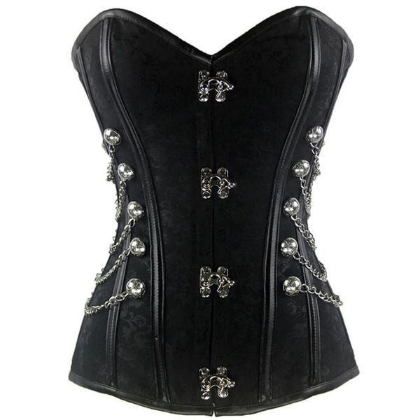 

bustiers & corsets black gothic overbust steampunk corset with chains steel boned bustier gothique clothing plus size costume, Black;white