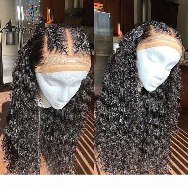 

atina deep curly 13x6 lace front human hair wigs for black women pre plucked remy hair natural wig 150 density, Black;brown