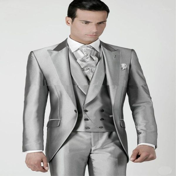 

mens wedding suits 2020 silver grey prom groom tuxedos jacket+pants+vest custom made wedding suits for men groomsmen1, White;black