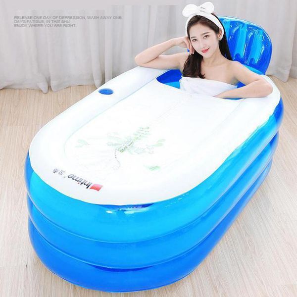 

couple folding inflatable bathtub to increase bathtub bath tub bath