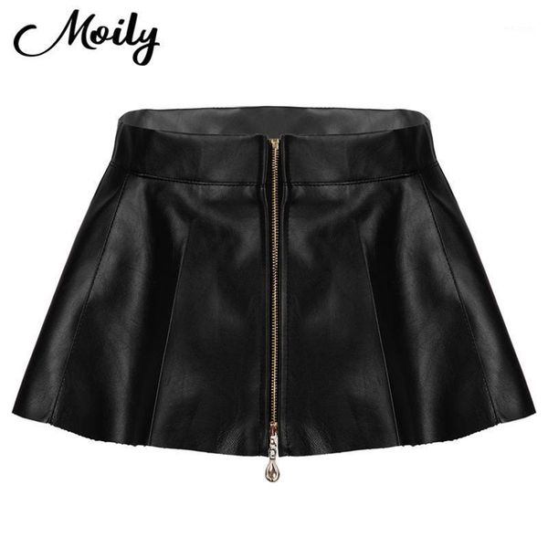 

women ladies pu leather skirt zipper high waist pleated mini skirts party nightwear clubwear casual solid color black skirt1