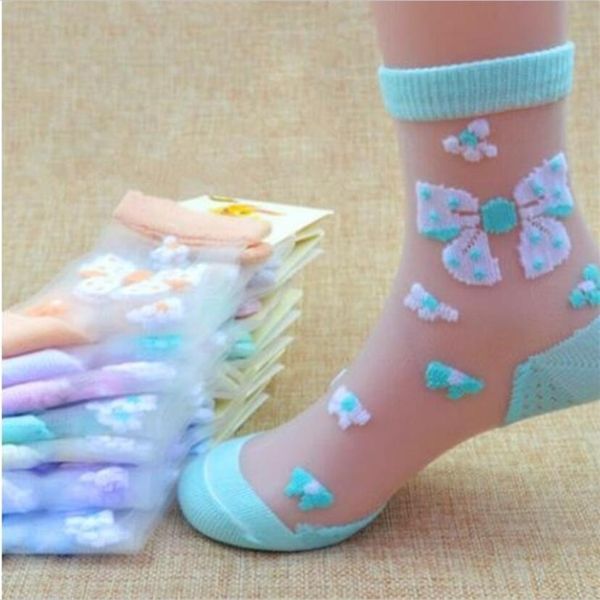 

6pairs children kids baby girl mesh floral elastic lace flowers socks summer girls lovely butterfly crystal silk socks 3 to 8 y y201009, Pink;yellow