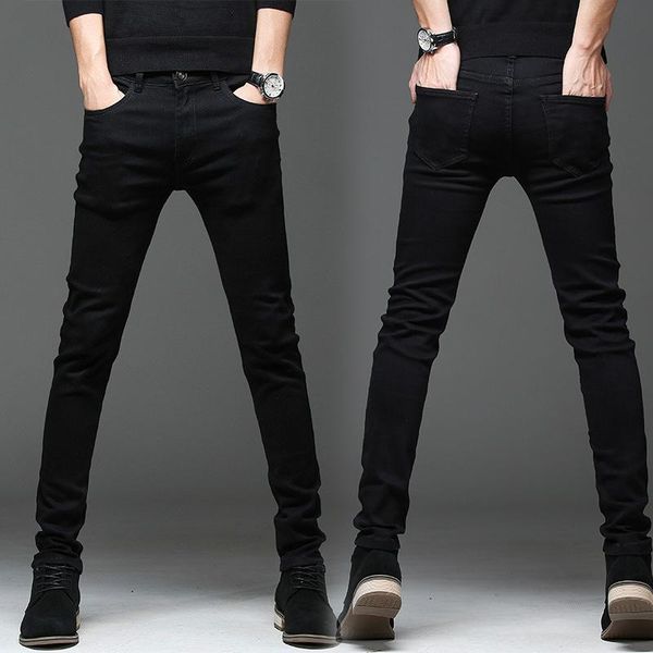 

men's jeans black brand casual slim fit stretch men pencil pants skinny denim long, Blue