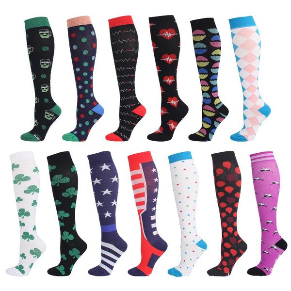

men's socks 2021 compression for men&women colorful star heart plant dot running flight travels unisex, Black