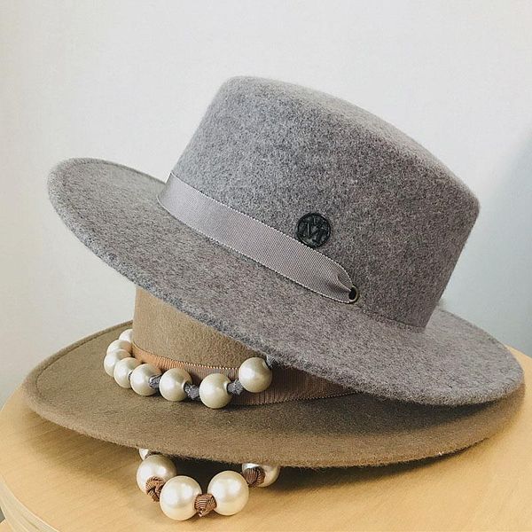 

shade fibonacci wool fedora hat women retro wool felt hat european punk flat hats cap street fashion wild trend black caps gray, Black;white