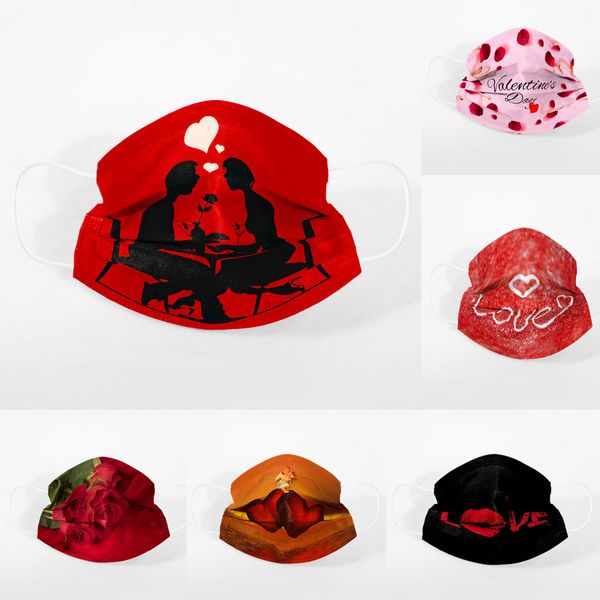 

new valentine's day disposable mask men women 95% filtration efficiency dustproof prevention lnfluenza face mouth print masks