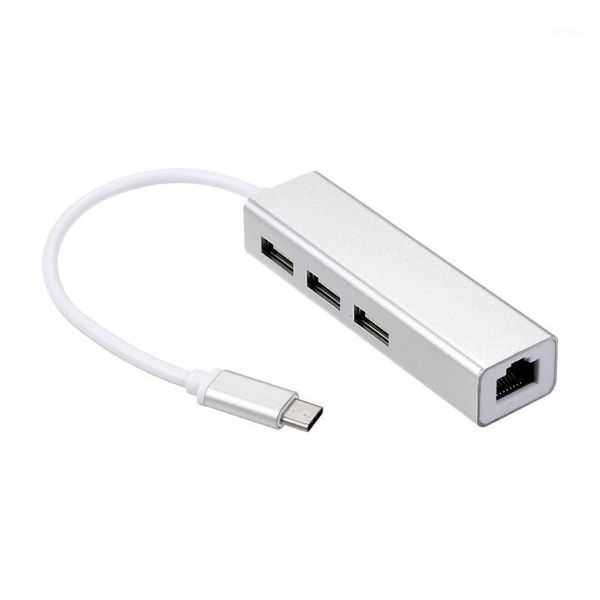 

usb 2.0 type-c 3 port hub fast ethernet adapter rj45 100mbps network card expansion converter for lap