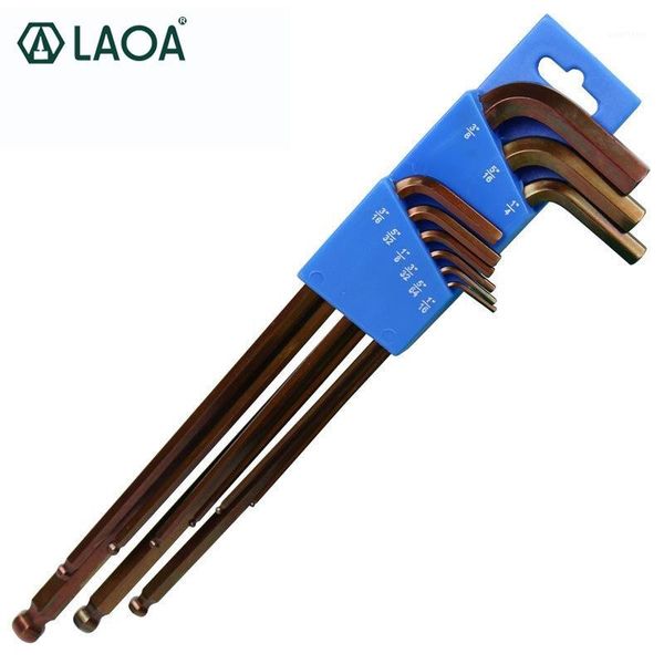 

laoa 9pcs s2 material allen keys set inch ball shape hex wrenches set spanner handle tools universal wrench repair for bike car1