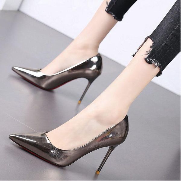 

2021 ladies heels shoes pointed toe silver wedding shoes pump women high heel ladies stilletos female, Black