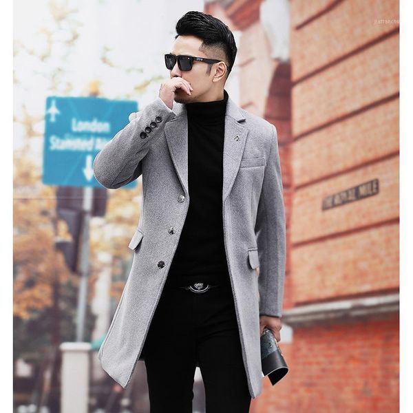 

medium length woollen coat with slim temperament1, Black