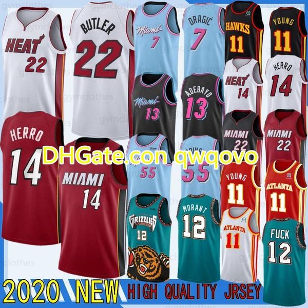 

trae ja 12 morant 11young 2020 new jerseys jimmy tyler butler 22 herro 7 dragic basketball jerseys 13 adebayo 55 robinson, Black;red