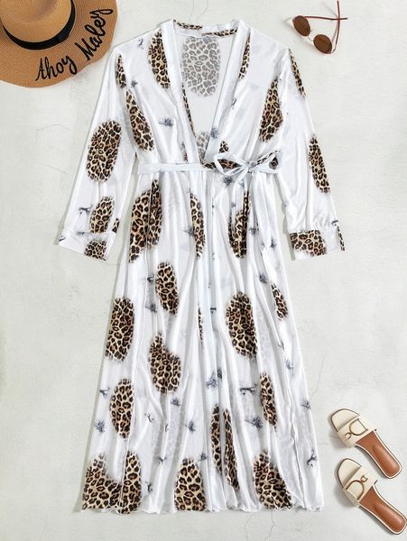 

leopard belted kimono 009k#, White;black