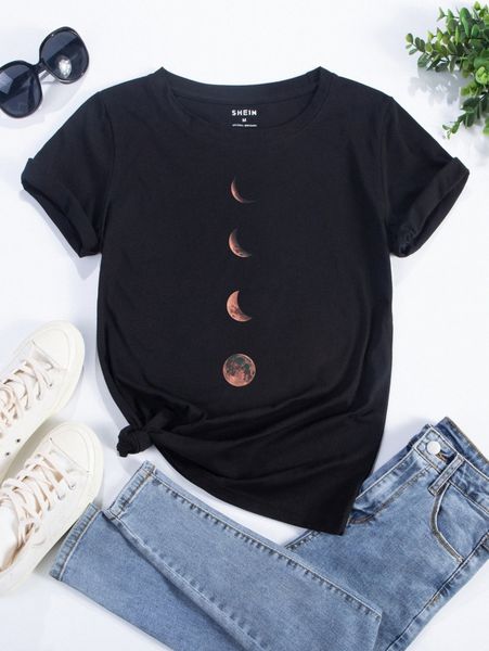 

moon print short sleeve tee m3g7#, White