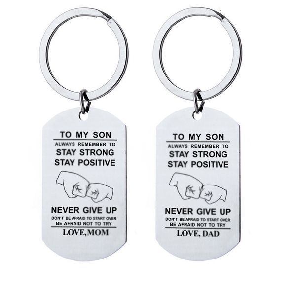 

to my son love mom dad family jewelry charm keychain keyring pendant necklace stainless steel lettering military dog tags, Slivery;golden
