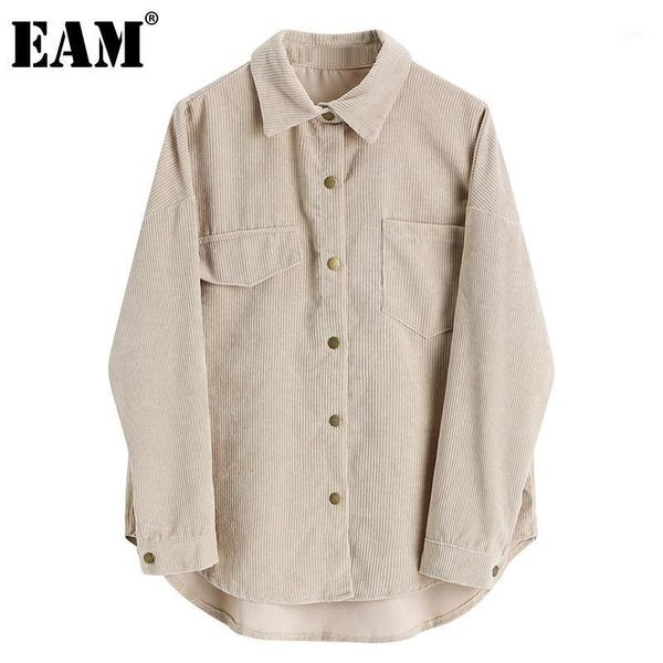 

eam] loose fit apricot corduroy big size jacket new lapel long sleeve women coat fashion tide spring autumn 2020 1da7441, Black;brown
