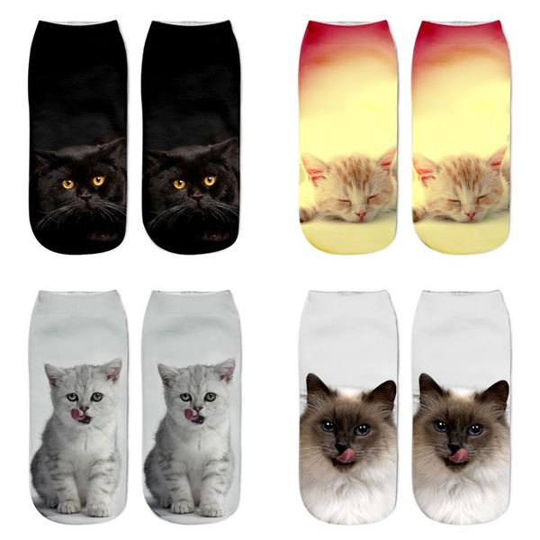 Poliéster Fibra Barco Sock 3D Impressão Gato Animal Animal De Animal De Inverno Bonito Mulheres Homens Quente Máquina Estéreo Máquina Lavável Venda Quente 1 8Hz M2