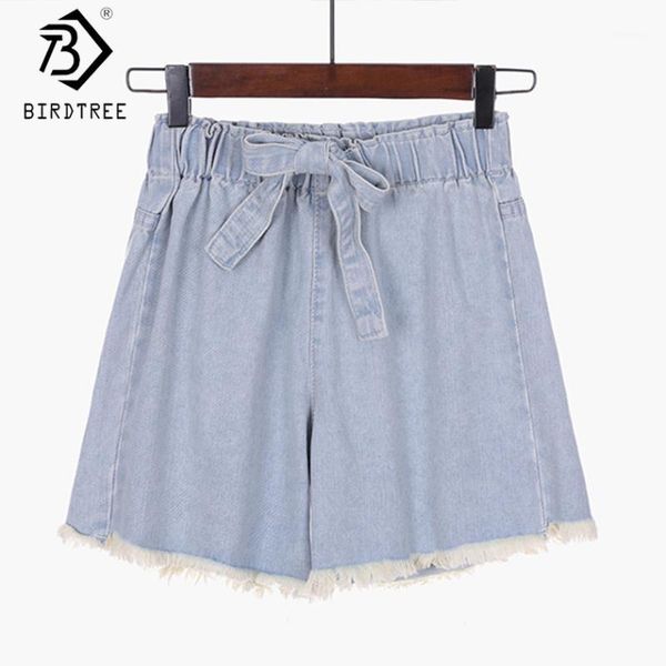 

plus size women loose denim shorts spring summer casual high elastic waist bottoms bow tassel wide leg shorts new 2020 b03511o1, White;black