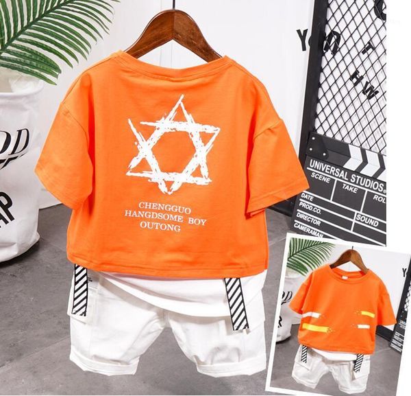 

cute infant baby boys printed patchwork t-shirts +pants outfit baby boy clothes set summer boys clothing set 3-9year1, White