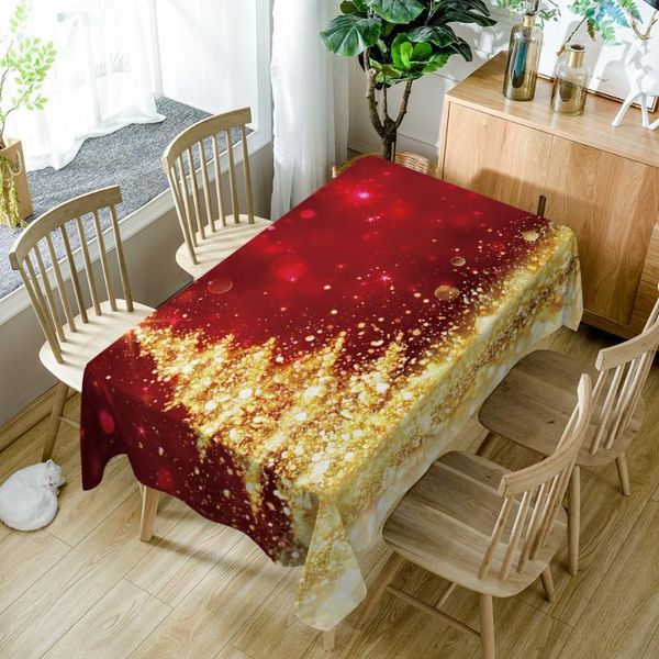 

customizable 3d tablecloth golden christmas tree pattern new year table cloth dustproof polyester cotton rectangular table cover1