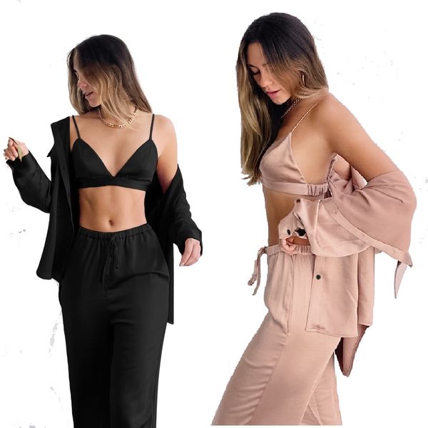 

womens suits blazer set women office shirt v neck crop bra pant coat outerwear female party night club blazers ladies sets casual loose long, White;black