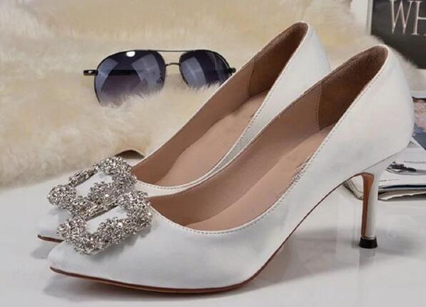 

elegant design lurum pumps love sandals crepe satin pump fashion shoes heels leather pointed toes dress square buckle crystal wedding, Black