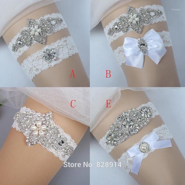 

wholesale-factory wholesale stretched lace crystal applique wedding garter belt set bridal leg garter belt with bow handmade1, Black;white