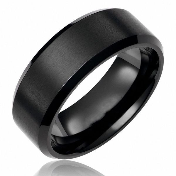 

designer 8mm black matte tungsten carbide infinity ring wedding band men engagement statement jewelry beveled-edge comfort fit, Slivery;golden