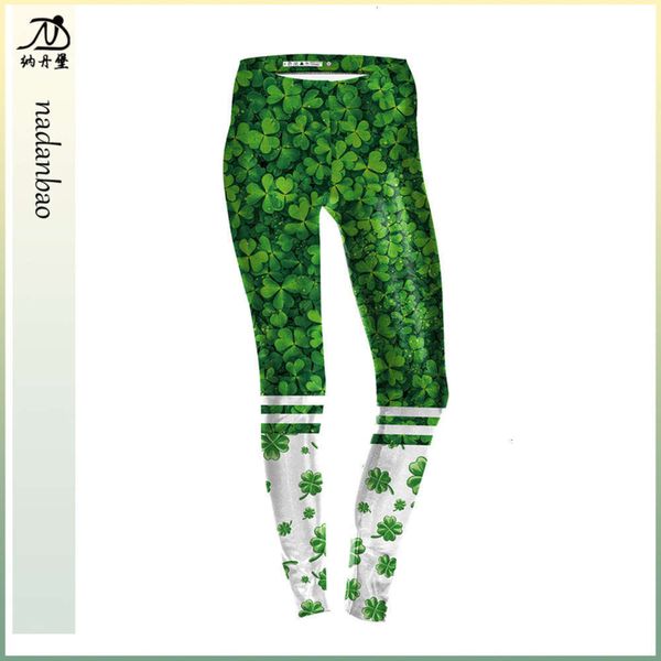 

sweatpants bt selling leaf digital printed st. patrick's day lucky grass leggings, Black;white
