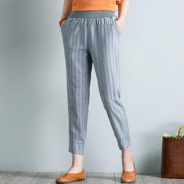 

spring summer women striped elastic waist pants plus size 4xl high waist casual harem pants ankle length boho trousers pockets, Black;white