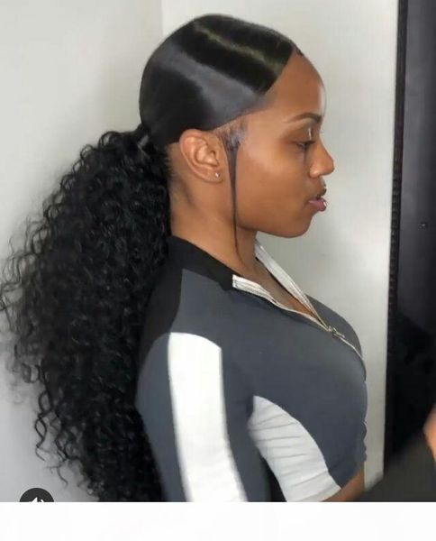 

drawstring puff afro kinky curly ponytail african american wrap around human hair clips in ponytail non-remy hair extentions 140g, Black