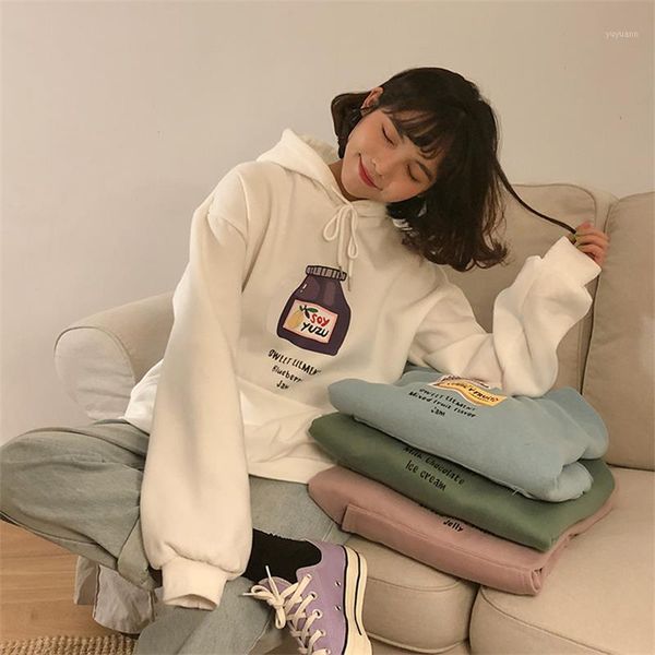 

college cartoon snack hooded sweatshirt women's sweatshirts japanese harajuku ulzzang female korean kawaii clothing for women1, Black