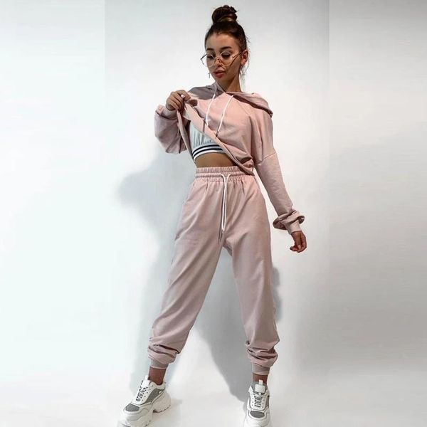 

womens hooded pullover 2 piece set long sleeve blouse+pants casual outfit sweatershirt trousers sports suit tracksuit female, Gray