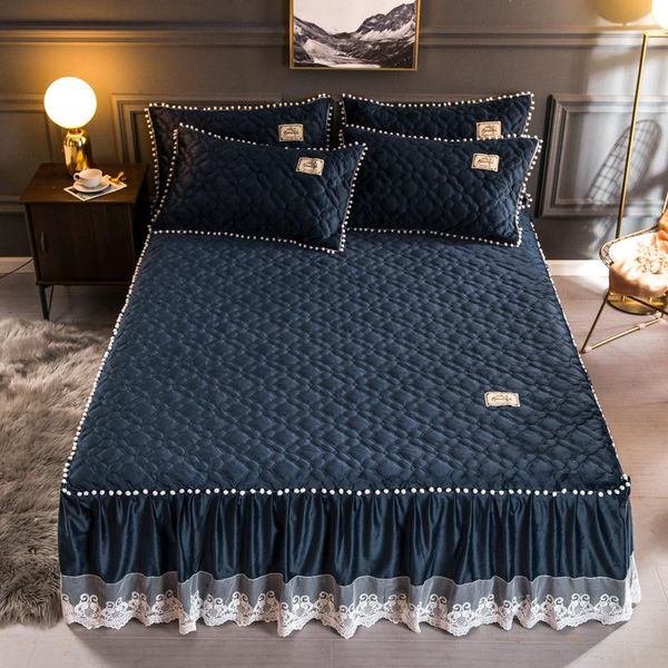 

dusty pink plush warm bed set flannel fleece quilted ruffled lace girls bedskirt with small white ball russian size 160x200cm