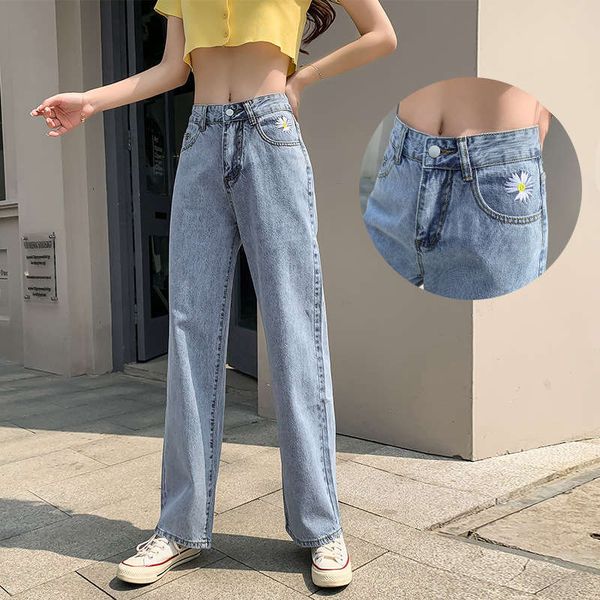 

small daisy embroidered mopping jeans for women 2020 new summer korean version, Blue