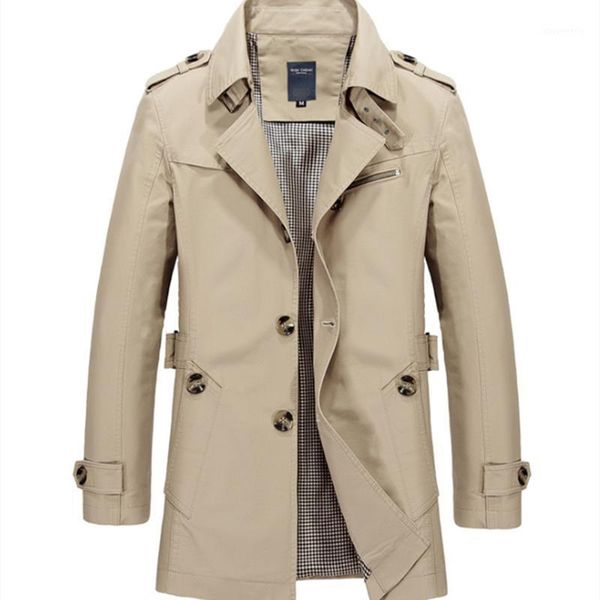 

men's trench coats fashion autumn winter men coat windbreaker solid color breasted long for male casual jackets outwear1, Tan;black