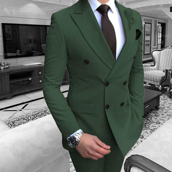 

men's suits & blazers anniebritney 2021 suit set double-breasted groom green slim fit formal tuxedo for wedding party dresses male (bla, White;black