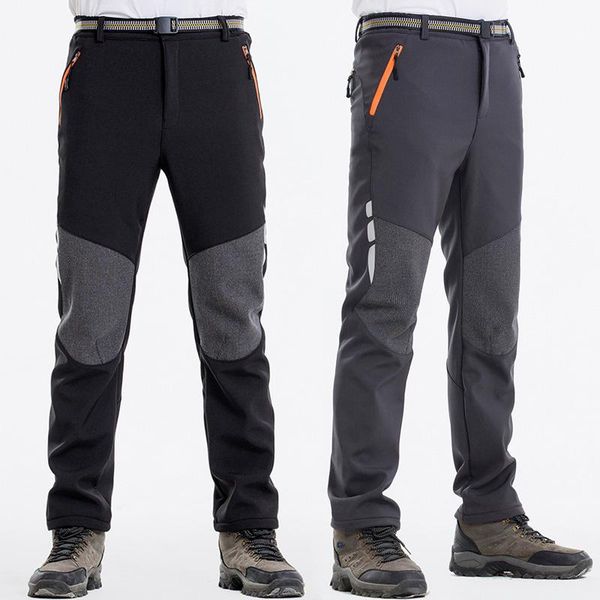

winter hiking pants men warm fleece softshell trousers outdoor sports thick skiing waterproof pants pm14, Black;green