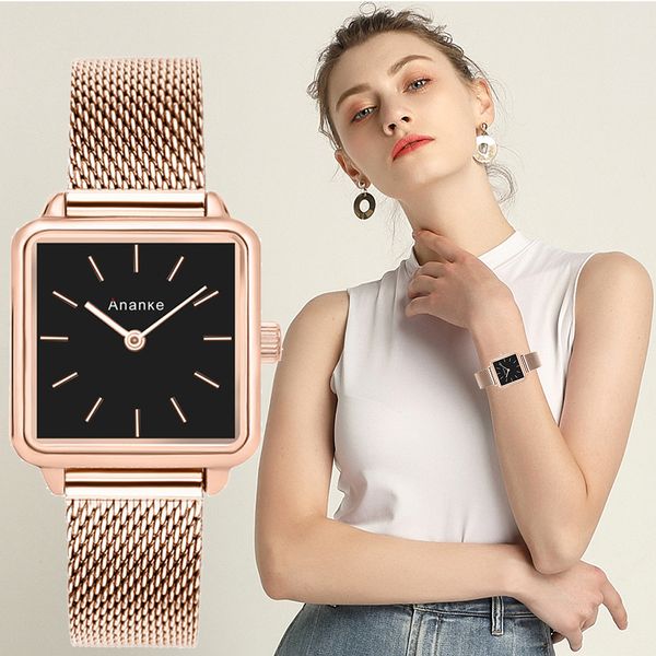 

ananke luxury designer brand women casual dress quartz watch ladies bracelet watches fashion stainless steel uhr clock 201120, Slivery;brown