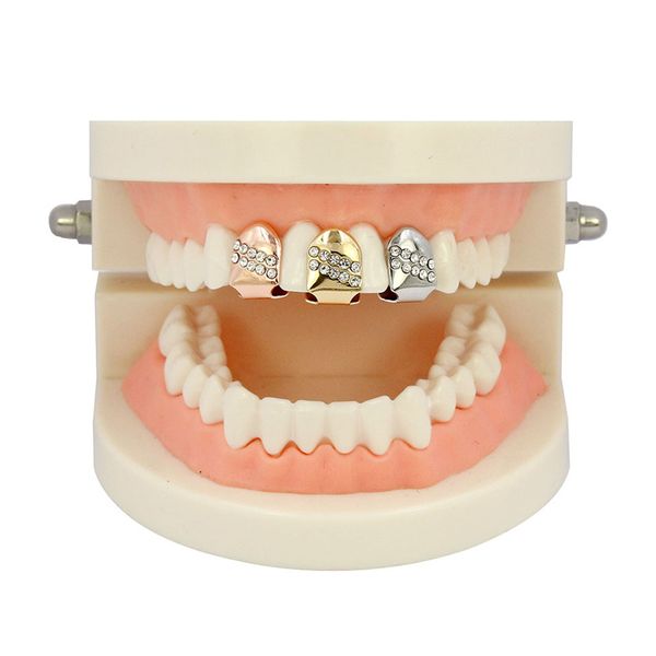 Prata do ouro Hip Hop Único dente Grillz Cap Bottom Grill para halloween jóias presentes bling strass diamond grillz