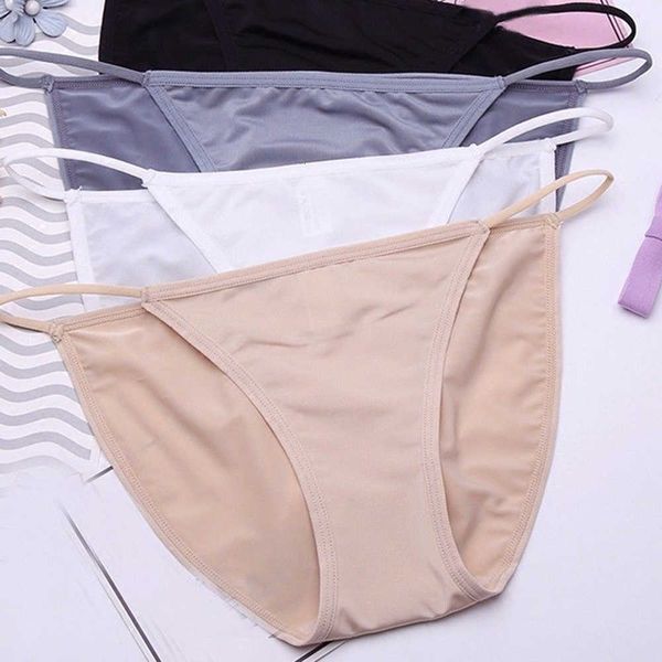 

ice silk underwear women low waist breathable soft briefs panties solid g string under seamless, Black;white