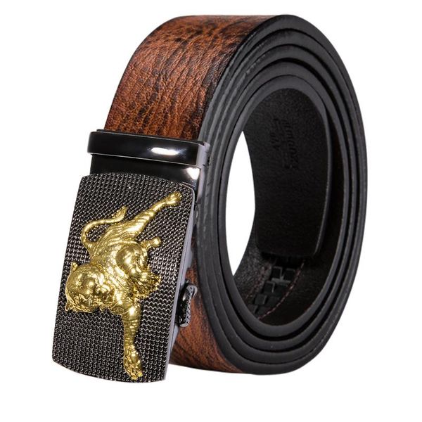

hi-tie brand orange brown leather men belt genuine leather casual style cowboy belts for men automatic buckle, Black;brown