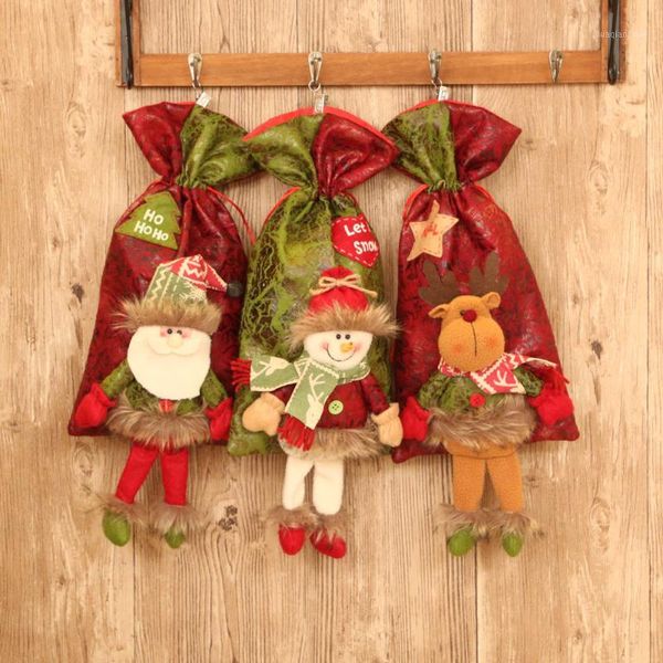 

christmas decorations year 2021 gift bags cute drawstring santa claus snowman elk packing candy decoracao para casa dropship #1