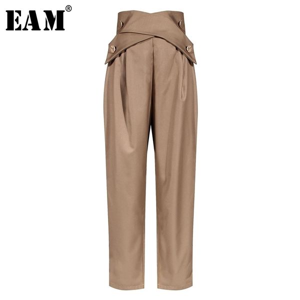 

[eam] high waist black cross button split long suit trousers new loose fit pants women fashion tide spring summer 1w906 201228, Black;white