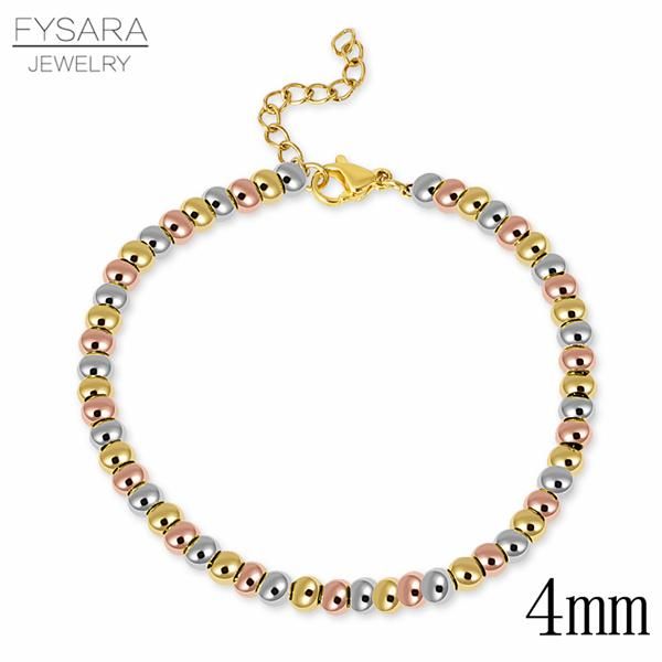 

fysara gold color filled stainless steel ball beads bracelets women men jewelry 4 6 8mm beaded strand bracelets custom wholesale sqcmwr, Black
