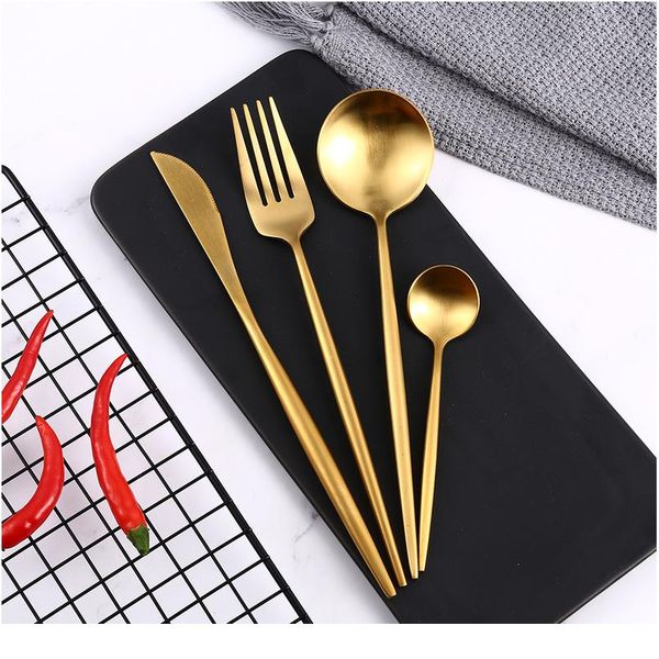 

upscale gold cutlery set steak knife fork coffee spoon stainless steel dinnerware set metal reusable tableware home di jllqrz