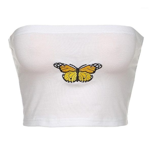 

2020 women's high street casual wrapped shoulder tanks with butterfly printing1, White;black