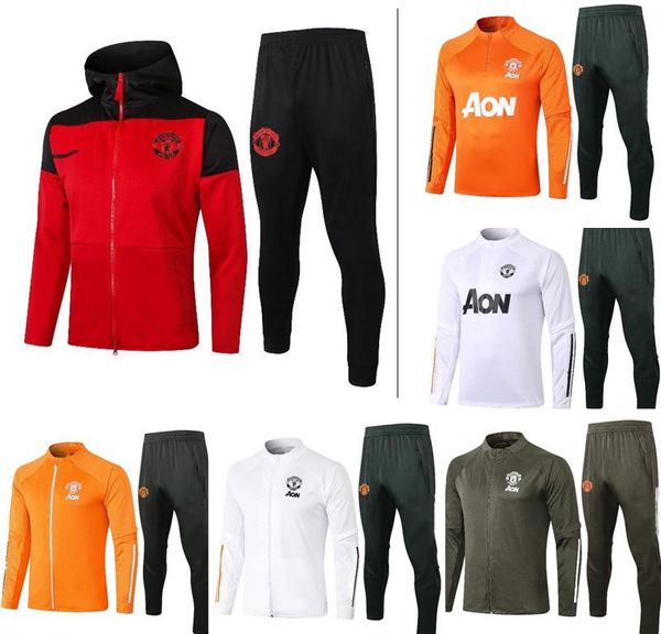 

full zip jacket tracksuit martial rashford football jacket sportswear foot jogging 2020 21 pogba soccer tracksuit, Black
